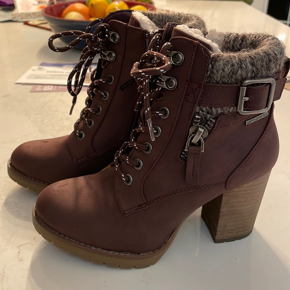 Chelsee combat Plum Boot with chunky heel